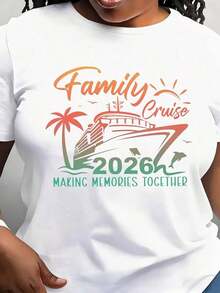 Modern Minimalist Family Cruise 00 T-Shirt For Women, Casual Short Sleeve T-Shirt For Daily Outdoor Wear, Suitable For Any Occasion, Perfect As A Birthday Gift, Daily Wear In All Seasons - 白色 - 查看 1