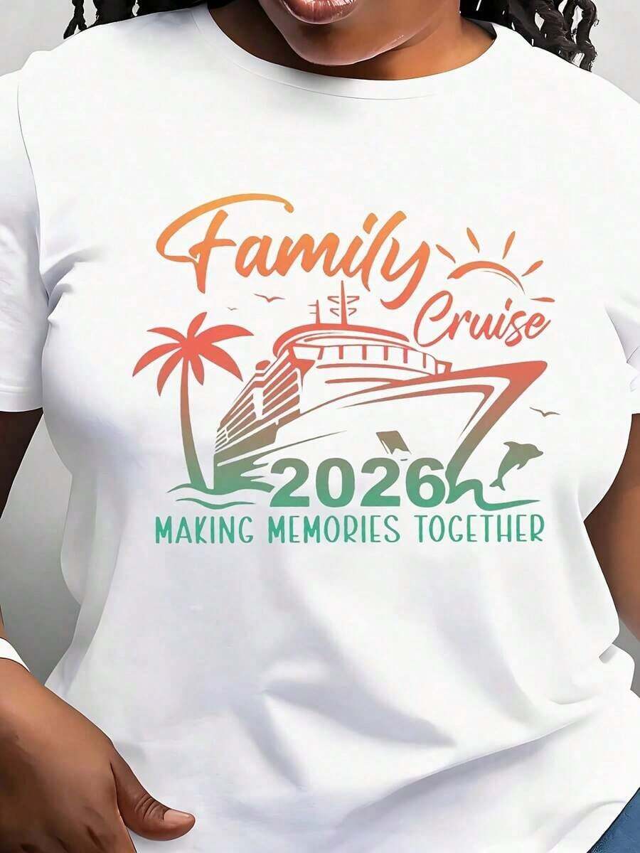 Modern Minimalist Family Cruise 00 T-Shirt For Women, Casual Short Sleeve T-Shirt For Daily Outdoor Wear, Suitable For Any Occasion, Perfect As A Birthday Gift, Daily Wear In All Seasons - 白色 - 查看 1