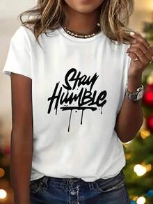 Women's Casual Cotton Crew Neck T-Shirt, Cute And Interesting English Letter Print T-Shirt, Short Sleeve Casual Sports T-Shirt For Spring/Summer, Women's Clothing, Simple T-Shirt For Everyday Wear - 白色 - 查看 7