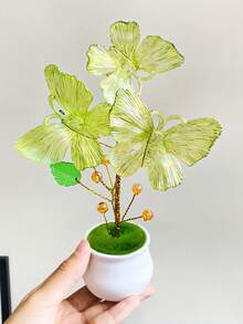 1pc Exquisite Butterfly Artificial Potted Plant With Fashionable Beaded Artificial Flowers, Elegant Craft Ornament, Creative Holiday Gift, Suitable For Wedding Decor, Home Room And Office Desk Decoration - Multicolor - View 5
