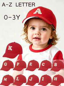 1 Stück Kinder Rote Amerikanische Campus Stil Sonnenhut mit goldfarbener Bordüre und Buchstaben Patch Baseball Kappe, atmungsaktiver Sonnenschutz Hut für Schule, Reisen, Sport & Hip-Hop für Alter 0-3 Jahre - Rot - Übersicht 1