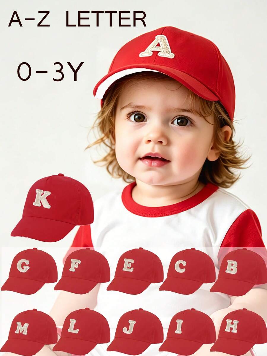 1 Stück Kinder Rote Amerikanische Campus Stil Sonnenhut mit goldfarbener Bordüre und Buchstaben Patch Baseball Kappe, atmungsaktiver Sonnenschutz Hut für Schule, Reisen, Sport & Hip-Hop für Alter 0-3 Jahre - Rot - Übersicht 1