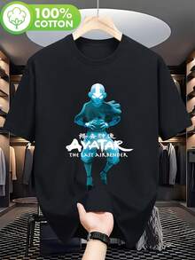 Camiseta oficial de The Last Airbender Aang para hombre - Camiseta de peso pesado, suave y transpirable con la icónica cara de Aang y el emblema del Airbender, ropa casual para fans, duradera. - Negro - Ver 2