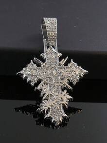 1pc Fully Rhinestoned Woven Cross Pendant, Designed For Men, Hip Hop Style Accessory, Street Fashion - Cross Pendant Necklace - View 17