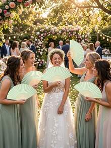 Grünes Hochzeitsgastgeschenk Fächerset, beinhaltet faltbaren Handventilator mit grüner Schleifenquaste Dekoration, Geschenktüte, DIY Dekoration für Frauen, Hochzeitsparty Zubehör. Geeignet für Bridal-Shower, Gastgeschenke, Hochzeitsempfang Favors, Geburtstagsparty - mehrfarbig - Übersicht 4