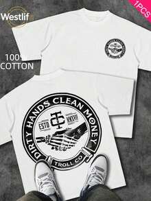 Cute Unisex Premium Casual T-Shirts, Men's Graphic Tee, Dirty Hands Clean ❤️ Money Daily Wear 100% Cotton Unisex Gift Idea For Him Or Her Urban Fashion Top - 白色 4 - 查看 1