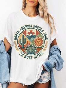 Premium North American Soccer Tour T-Shirt, Comfortable Colors, World Cup Host City T-Shirt, USA, Canada & Mexico Soccer Jersey. Gift Idea. - 白色 - 查看 6