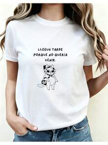 New 2026 Collection Slim Cotton T-Shirts Arrived Late Because I Didn't Want To Wait Letter Print T-Shirt Short Sleeve Round Neck Casual Top For Summer And Spring Women's Clothing Pixianai (1)01 Casual Short Sleeve Round Neck Top For All Seasons Nice - 黑色 - 查看 2