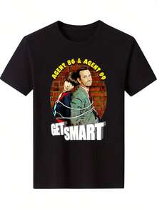 Unisex Vintage Printed Casual T-Shirt For Men - Black, Summer Casual Fashion, Digital Print, Classic TV Series Character, Short Sleeve, Round Neck, Non-Elastic Fabric, Suitable For Travel, Home And Parties, Perfect Gift For Women And Men. - 黑色 - 查看 1