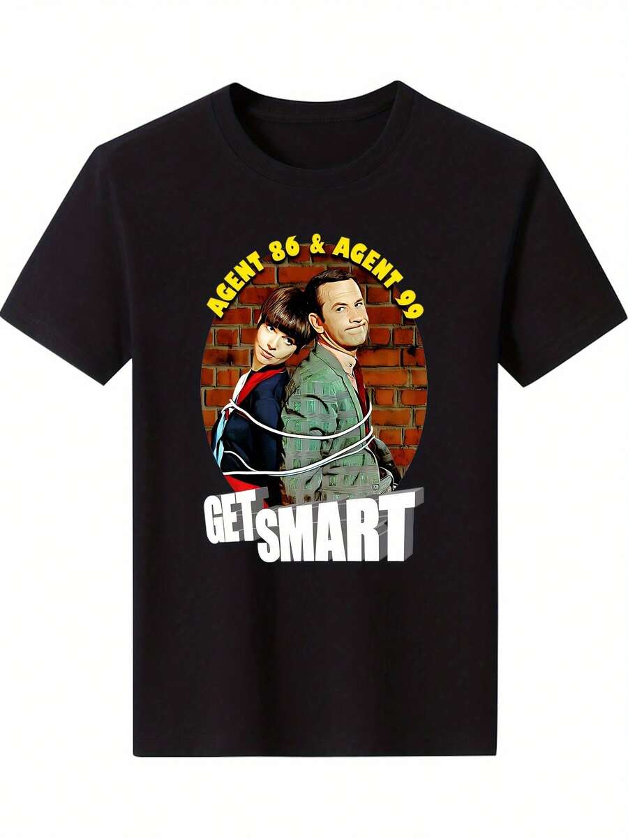 Unisex Vintage Printed Casual T-Shirt For Men - Black, Summer Casual Fashion, Digital Print, Classic TV Series Character, Short Sleeve, Round Neck, Non-Elastic Fabric, Suitable For Travel, Home And Parties, Perfect Gift For Women And Men. - 黑色 - 查看 1