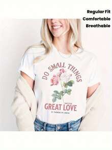 Camiseta Estampada para Mujer - Camiseta Casual de Manga Corta y Cuello Redondo en Blanco Floral con Texto Inspirador. Con un Corte Relajado para Todas las Estaciones, Perfecta para el Uso Diario y tus Atuendos de Vacaciones, Combínala con Jeans de Mezclilla (Lavable aáquina). - Blanco - Ver 1