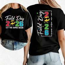 Stylish Casual T-Shirt For Women, Stylish Casual T-Shirt For Women, Field Day Let The Games Begin Shirt 2026 Last Day Of School Teacher Tee - 黑色 - 查看 6