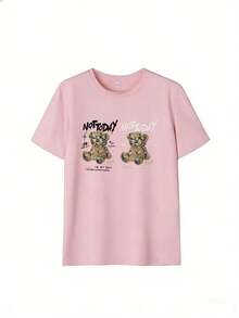 Money Bear T-Shirt With "NOT TODAY" Text, Fashionable Short-Sleeved T-Shirt For Spring And Summer 2026, Made In Mexico, 180 Grams. Cartoon Print, Couple Design, Suitable For Indoor Or Outdoor Wear. Crew Neck, Unisex, Ideal For Office And Leisure. One-Pack. - PK-P631577SLNDXZGY579 - 查看 3