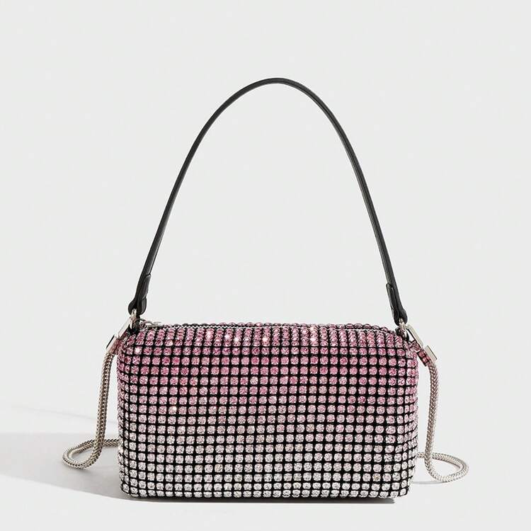 King Bag Rhinestone Bag Female Handmade Diamond-Studded Full Diamond Ladies Handbag Chain Small Square Bag Messenger Bag - 漸變綠 - 查看 2