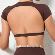 Hearuisavy Breathable Summer Sports T-Shirts, Workout Tops, Activewear, Backless Yoga Clothes, Women's Sports Crop Tops, Gym Top - 咖啡箱墊 - 查看 12