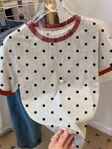 Camiseta de mujer de manga corta con cuello redondo, estampado floral y de uso versátil - Multicolor - Ver 3