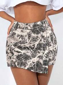 PETITE Short vaquero sexy con bolsillo frontal, cruce de cintura y abotonado para mujer - Multicolor 2 - Ver 6