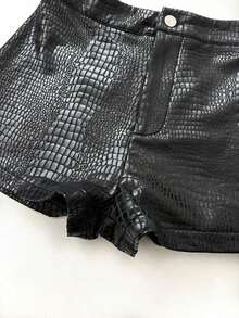 LUNE Shorts ajustados de piel sintética, casuales para el verano - Negro - Ver 4
