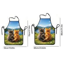 1 pieza, Delantal de poliéster con diseño de gato cocinero y girasol, adecuado para cocinar, hornear y jardinería - se puede usar como atuendo para la cocina y el comedor - Multicolor - Ver 3