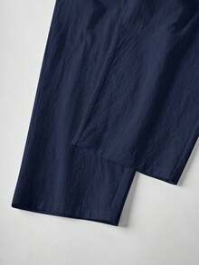 Pantalones casuales de mujer de unicolor y bolsillos minimalistas - Azul marino - Ver 9