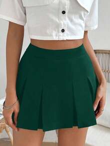 Falda minimalista de unicolor y estilo informal y elegante para mujer - Verde Oscuro - Ver 3