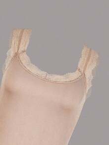Top de tirantes de cuello redondo de unicolor con encaje de contraste para mujer en verano - Multicolor - Ver 5