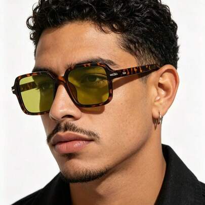 1 par de gafas de hombre con montura cuadrada de PC con estampado de leopardo, de estilo vintage y personalidad, de moda para la calle
