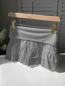 Xghhjm Falda Mini de Terciopelo Negro con Volantes para Mujer, Ideal para Fiestas de Invierno - Gris - Ver 3