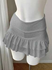 Xghhjm Falda Mini de Terciopelo Negro con Volantes para Mujer, Ideal para Fiestas de Invierno - Gris - Ver 4
