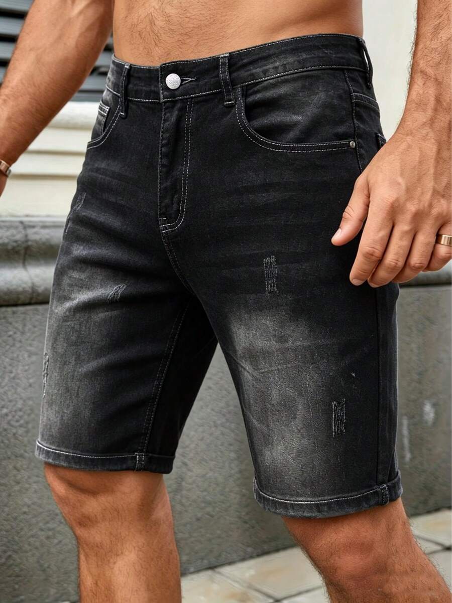 YANGCANREN Men's Fashion Versatile Denim Shorts - Black - View 1
