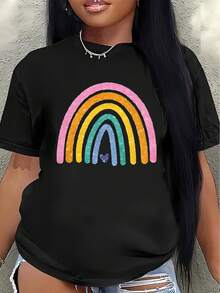 This Lightweight And Durable Short-Sleeved T-Shirt Features A Vibrant Rainbow Design And Is Perfect For Lounging At Home, Going To Cafes, Or Enjoying Outdoor Activities. Made From A Soft And Comfortable Fabric, It's Suitable For Everyday Wear. - 黑色 - 查看 7