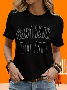 Regalo para Fiesta Navideña Camiseta Gráfica 'No Me Hables' para Mujer, Top Casual de Manga Corta, Camiseta de Moda, Camiseta de Manga Corta para Mujer, Blanca y Negra, para Ocio al Aire Libre y en Casa - Blanco - Ver 3