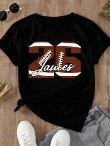 Women's Casual T-Shirt For Football Season, Round Neck, With Number 25 Print And Jones Text, Casual Match Day Wear, 100% Cotton, Durable - 黑色 - 查看 2