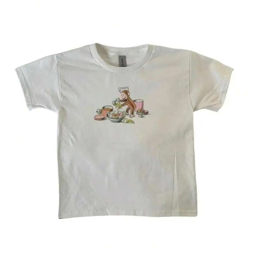 COCOC 2026 New Loose Women's Summer Comfortable Lightweight-Shirt,Round Neck Shirt Graphic Tees,Curious George Tee, Vintage Cartoons, Baking, Pinterest, 90s Style Tee, Comics, Soft Girl, Ahs Style, Nostalgia, Streetwear - trắng - Xem 1