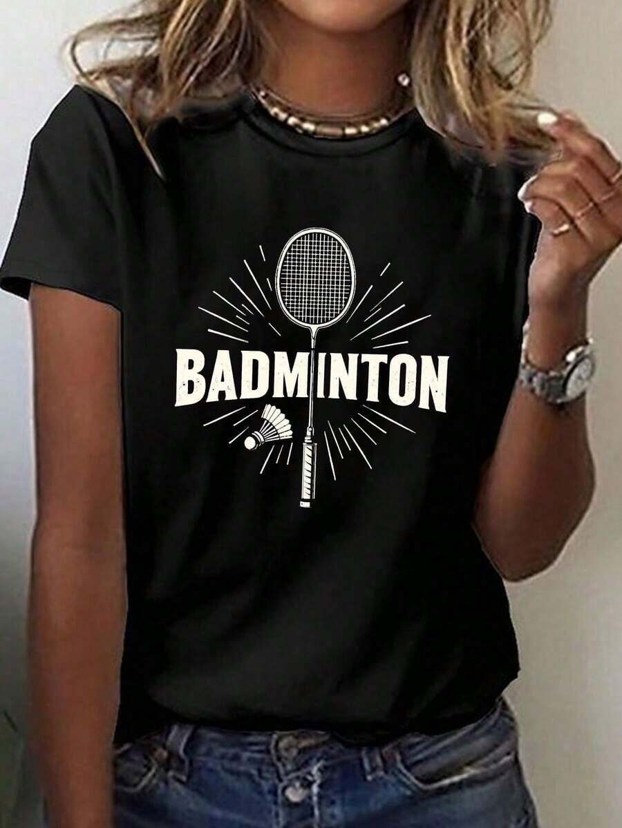 Under The RadarCamiseta casual de manga corta y cuello redondo para mujer con diseño de bádminton, raqueta y volante, perfecta para primavera y verano-Vintage Street Style Unisex Loose Cotton Short Sleeve Crew Neck T-Shirt - Negro - Ver 1