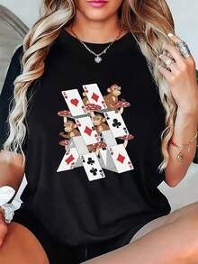 Under The RadarCamiseta negra para mujer con diseño de mono jugando cartas, ligera y resistente, ideal para Halloween, Acción de Gracias, Navidad, celebraciones de Año Nuevo, para estar en casa o ir al restaurante-Vintage Street Style Unisex Loose Cotton Short Sleeve Crew Neck T-Shirt - Negro - Ver 7