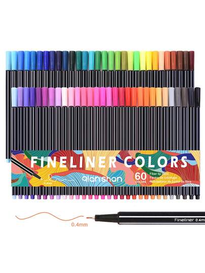 60pcs/Box Colorful Fineliner Pens, Hand-Drawn Manga Anime Sketching Liners, Student Art Design Drawing Outlining Pens