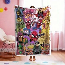 1pc S-Pider-Man Print Blanket,Retro Cartoon Style Throw Blanket,Cartoon Character Printed Blanket,All-Season Universal Nap Blanket,Character Home Decor Blanket,Modern Fashion Gift Suitable For Home Bedroom Bed Sofa Office Lunch Break Cover Picnic Blanket - Nhiều màu - Xem 1