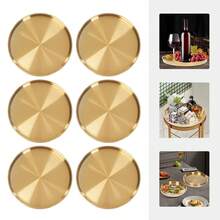 Gold Round Serving Trays Set Of 6,201 Stainless Steel Polished Brushed Finish,Raised Rolled Edge Flat Base Design,Stackable Dishwasher Secure Multipurpose Tray For Food Jewelry Cosmetic Home Bar Decor - View 6