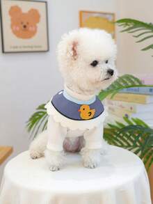 1件装宠物围兜项圈，小型犬幼犬泰迪熊博美犬配饰，蓝色小鸭图案，春夏款 - 彩色 - 查看 1