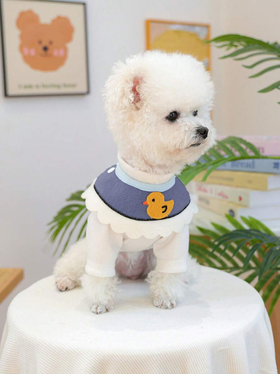 1件装宠物围兜项圈,小型犬幼犬泰迪熊博美犬配饰,蓝色小鸭图案,春夏款 - 彩色 - 查看 1