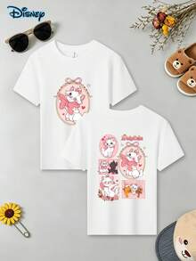 Disney The Aristocats Marie Cat Pose Graphic T-Shirt, The Aristocats Disney Marie Emotions Shirt, Disneyland Trip Family Matching Shirt 2026; Spring/Summer Pure Cotton T-Shirts For Teenage Girls, Cute Children's Pattern T-Shirts, Birthday Gifts, Children's Girls' Clothing, Casual Daily Teenage Student Clothing, Short Sleeved Shirts Suitable For Children, Street And Beach Vacations, School And Holiday Atmosphere Clothing - White - View 5