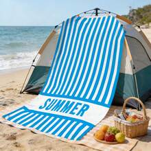 1pc Ultra Soft Blue Striped Summer Pattern Beach Towel, Suitable For Beach, Pool Party, Vacation - Beach & Pool Accessories - Style1 - View 8