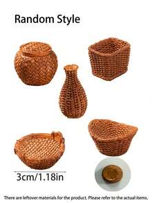 10pcs Mini Woven Rattan Baskets, Miniature Woven Baskets Miniature Landscape Decoration, Mixed Shapes And Sizes, Suitable For DIY Decoration Accessories, Mini Photography Landscape Storage Frame Small Ornaments, Party Decorations, Outdoor Miniature Statue Decoration - Miniature Model - View 8