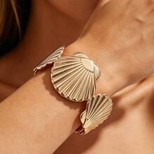1pc Vintage Fashionable Seashell Metal Adjustable Bangle Bracelet, Versatile For Daily, Vacation, Commute - Gold - View 7