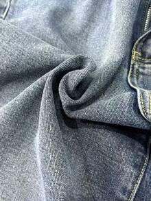 Quần lửng denim wash dáng rộng phong cách đường phố Mỹ - Màu xanh nhạt - Xem 5