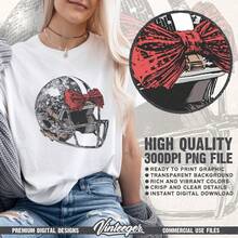 Coquette American Football Helmet | Soccer Sublimation | Red Soccer Ribbon | Retro Soccer Jersey Design | Red Soccer Design In PNG Format - 白色 - 查看 2