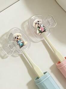 Small White Dog Holding Toothbrush Pattern Portable Toothbrush Protection Box, Toothbrush Protection Hat Holder, Essential Bathroom Accessories For Home And Business Travel, Daily Use, And Outdoor Travel, Portable Toothbrush - Multicolor - View 8