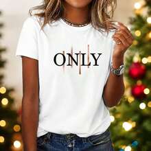 Women's T-Shirt With Artistic Letter Print - Stylish And Fashionable - Round Neck, Short Sleeve, Casual Sporty Style, Various Sizes, Multiple Colors Available, Soft - 白色 - 查看 1