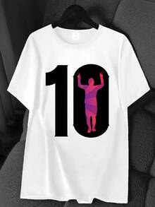 T-Shirt With Soccer Elements And A Number 10 Print. Available In 6 Colors, Short Sleeves, Round Neck, High-Stretch Casual Sports Top. Machine Washable. Suitable For Spring And Summer. Can Be Worn In All Seasons. Women's Clothing. Elegant Party Outfit, T-Shirt For Elegant Ladies, Blouses Suitable For Curvy Women, Casual Wear, Cool And Sweat-Free Summer Wear, Fun Letter Print. - 白色 - 查看 6